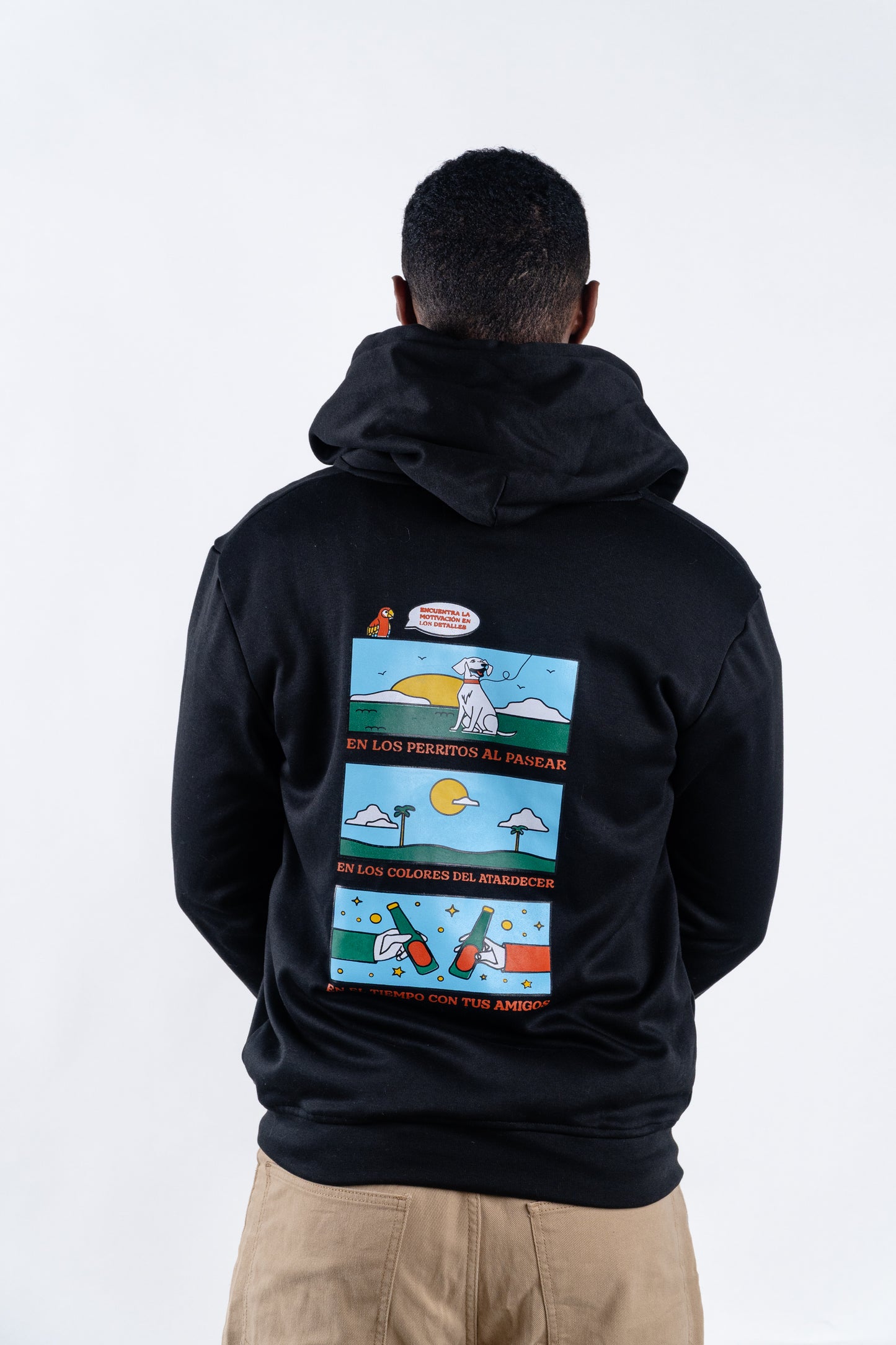 HOODIE CREMALLERA NEGRO UNISEX SANARA MAÑANA - DETALLES