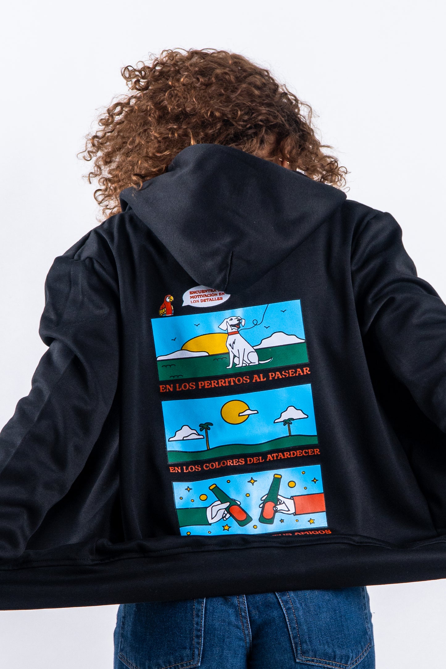 HOODIE CREMALLERA NEGRO UNISEX SANARA MAÑANA - DETALLES