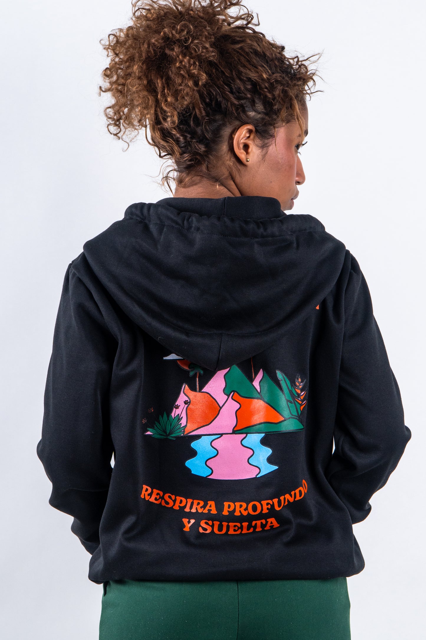 HOODIE CREMALLERA NEGRO UNISEX SANARA MAÑANA - RESPIRAR