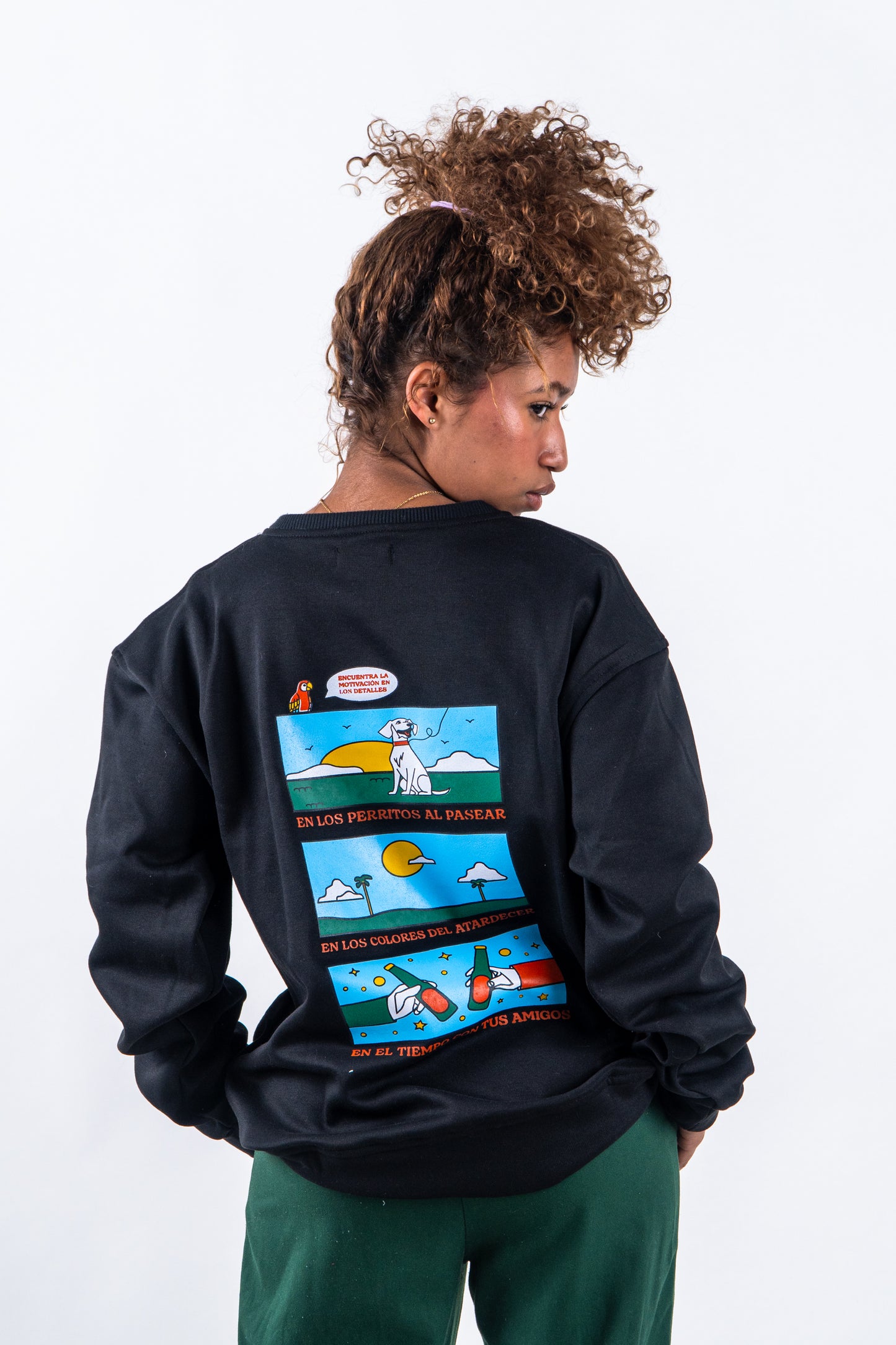 CREWNECK NEGRO UNISEX SANARA MAÑANA - DETALLES