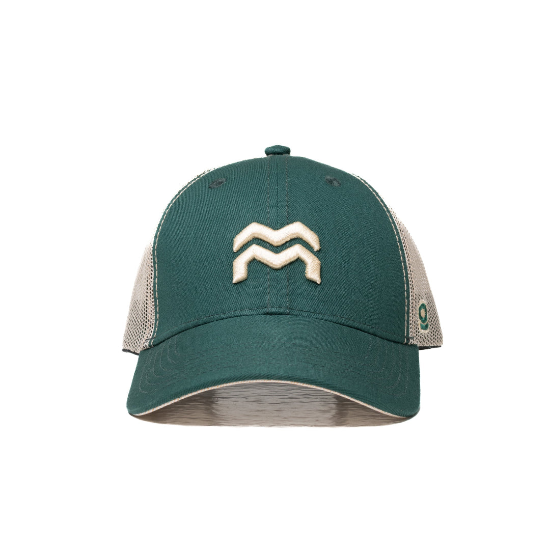 GORRA TRUCKER ORÍGENES VERDE BOTELLA - FRENTE DURO
