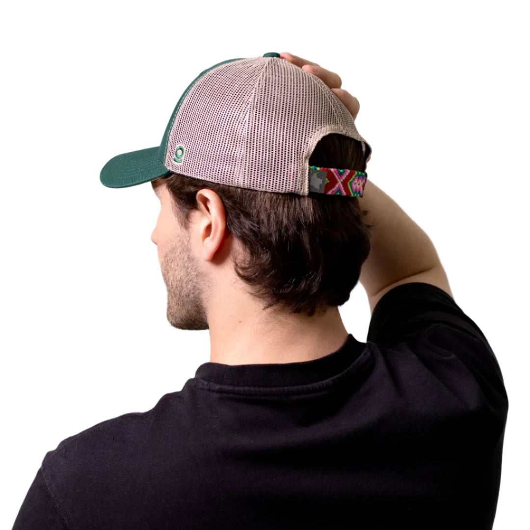 GORRA TRUCKER ORÍGENES VERDE BOTELLA - FRENTE DURO