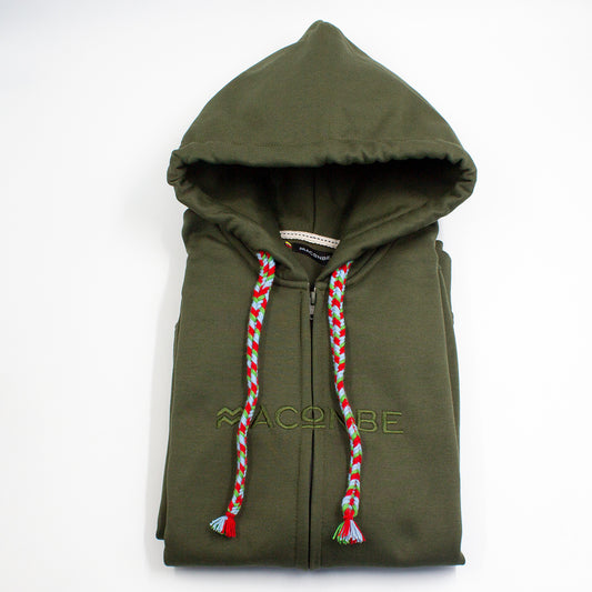 HOODIE UNISEX CREMALLERA ORÍGENES VERDE MILITAR