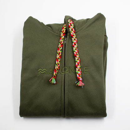 HOODIE UNISEX CREMALLERA ORÍGENES VERDE MILITAR